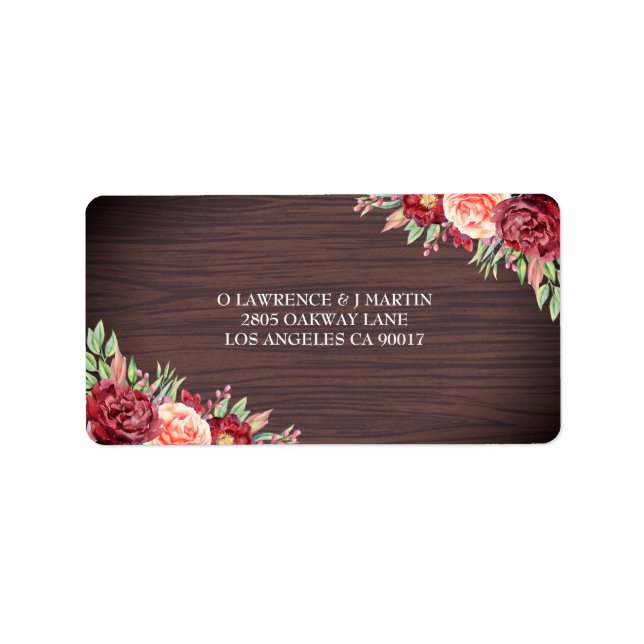 Rustic Burgundy Floral Watercolor Wedding Label (Front)