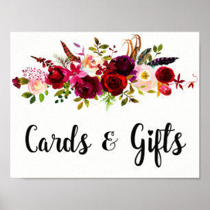 Rustic Burgundy Floral Watercolor Wedding Sign