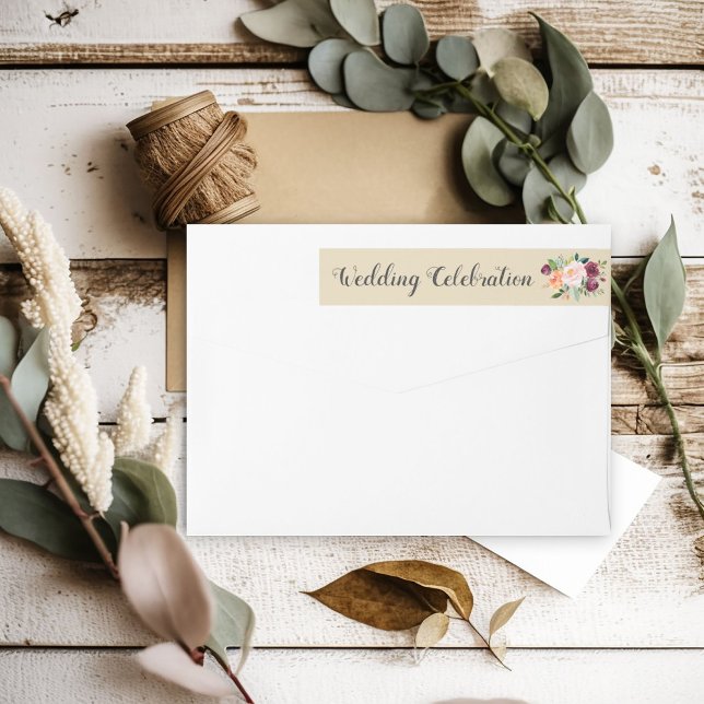 Rustic Burgundy Floral Wedding Celebration Wrap Around Label (Creator Uploaded)