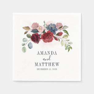 Rustic Burgundy Floral Wedding Cocktail Napkins