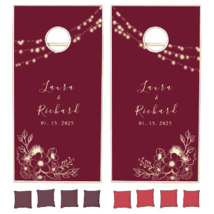 Rustic Burgundy Floral Wedding Cornhole Set