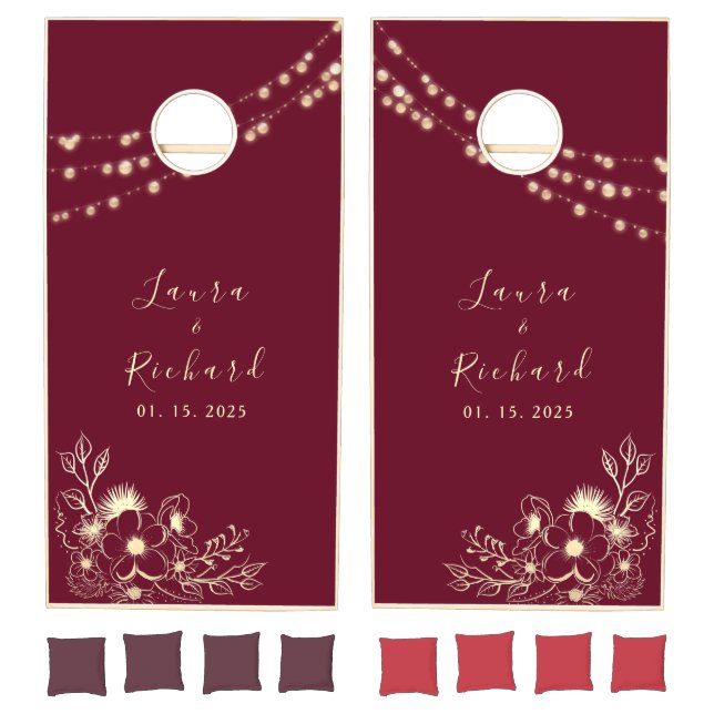 Rustic Burgundy Floral Wedding Cornhole Set (Set)
