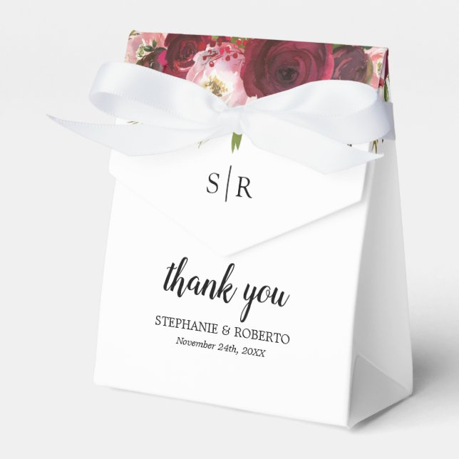 Rustic Burgundy Floral Wedding Favor Box (Front Side)