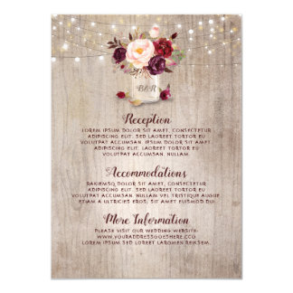 Rustic Burgundy Floral Wedding Information Guest Card