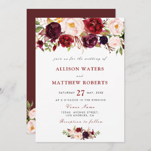 rustic burgundy floral wedding invitation