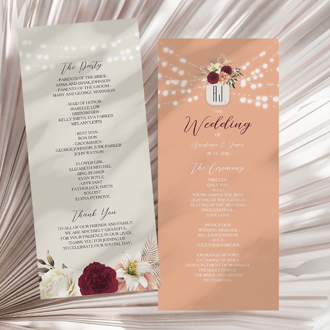 Rustic Burgundy Floral Wedding Program (Creator Uploaded)