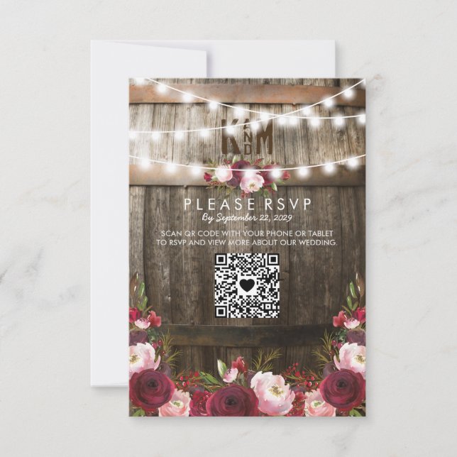 Rustic Burgundy Floral Wedding QR RSVP (Front)