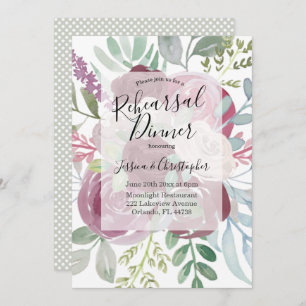 Rustic Burgundy Floral Wedding Rehearsal Dinner Invitation