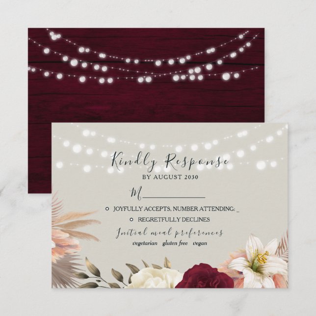 Rustic Burgundy Floral Wedding RSVP Card (Front/Back)