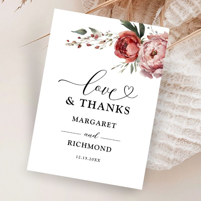 Rustic Burgundy Floral Wedding Thank You Cards (Creator Uploaded)