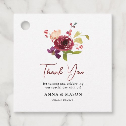 Rustic Burgundy Floral Wedding Thank You Favor tag