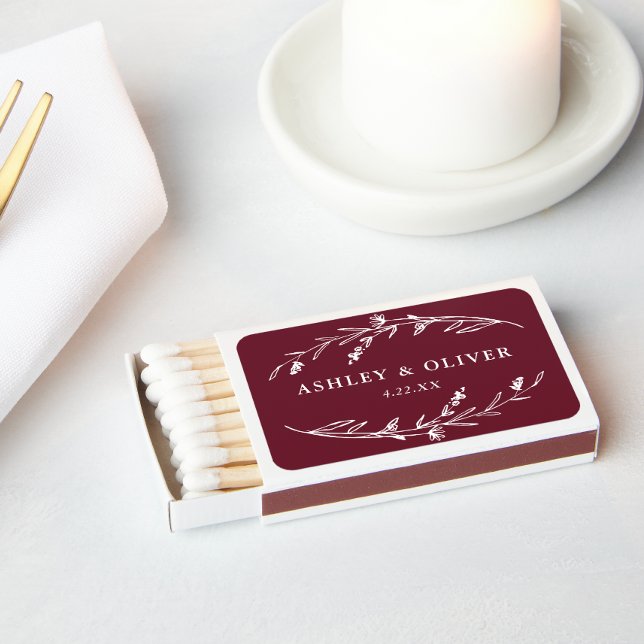 Rustic Burgundy Floral Wildflower Wedding Favor Matchboxes (Creator Uploaded)