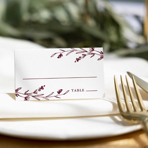 Rustic Burgundy Floral Wildflower Wedding Place Card