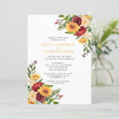 Rustic Burgundy Floral Yellow Sunflowers Wedding Invitation (Standing Front)