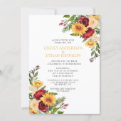 Rustic Burgundy Floral Yellow Sunflowers Wedding Invitation (Front)