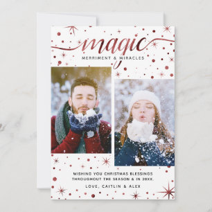 Rustic Burgundy Galaxy Magic, Merriment & Miracles Holiday Card