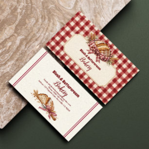 Rustic Burgundy Gingham Sourdough Bread Business Card