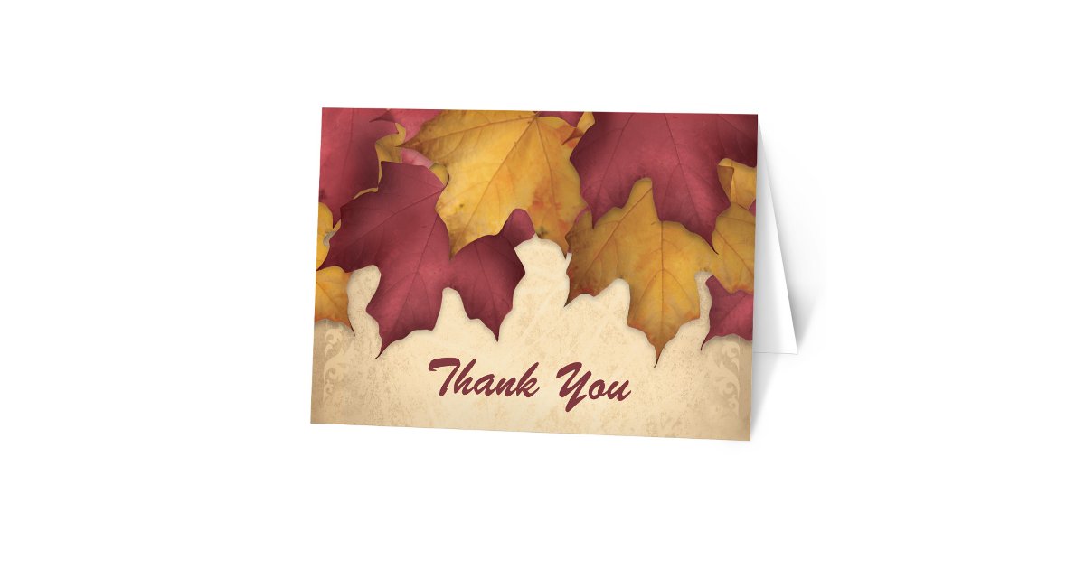 Rustic Burgundy Gold Autumn Thank You Cards | Zazzle