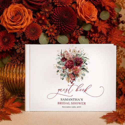 Rustic Burgundy Gold Eucalyptus autumn bridal show Guest Book
