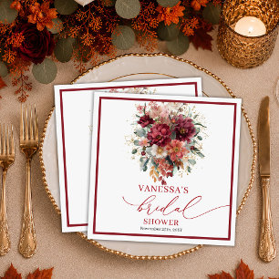 Rustic Burgundy Gold Eucalyptus autumn bridal show Napkins