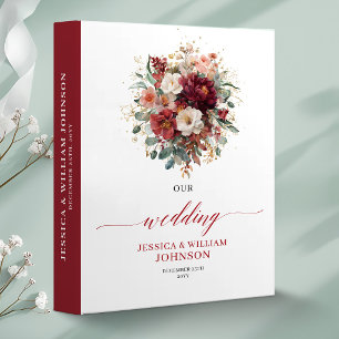 Rustic Burgundy Gold Eucalyptus Autumn wedding mem 3 Ring Binder