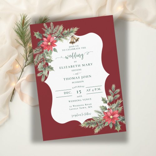 Rustic Burgundy Green Botanical Winter Wedding Invitation