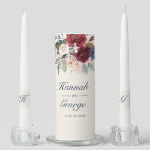 Rustic Burgundy Greenery Floral Script Unity Candle Set