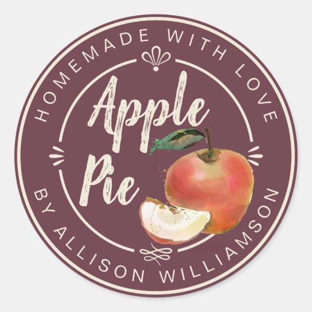 Rustic Burgundy Homemade Apple Pie Classic Round Sticker (Front)