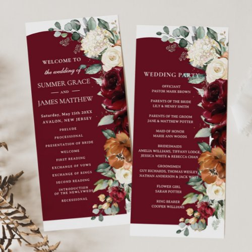 Rustic Burgundy Ivory Burnt Orange Floral Wedding