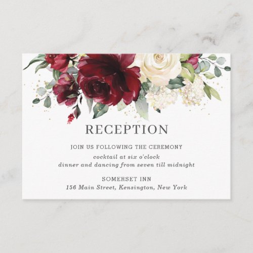 Rustic Burgundy Ivory Floral Wedding Reception Enclosure Card