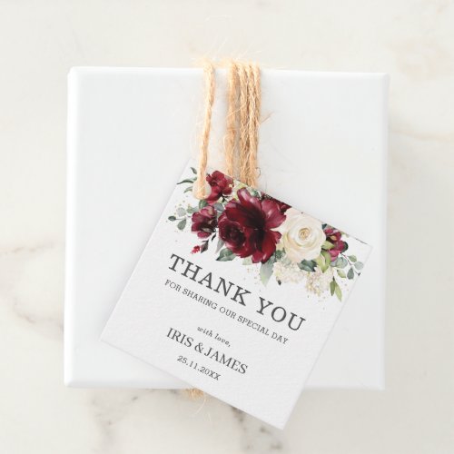 Rustic Burgundy Ivory Floral Wedding Thank You Favor Tags