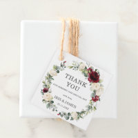Rustic Burgundy Ivory Floral Wedding Thank You Favor Tags