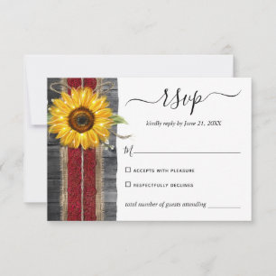 Rustic Burgundy Lace Watercolor Sunflower Wedding RSVP Card