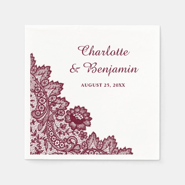 Rustic Burgundy Lace Wedding Napkins (Front)