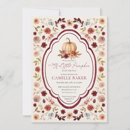 Rustic Burgundy Little Pumpkin Baby Shower Invitation