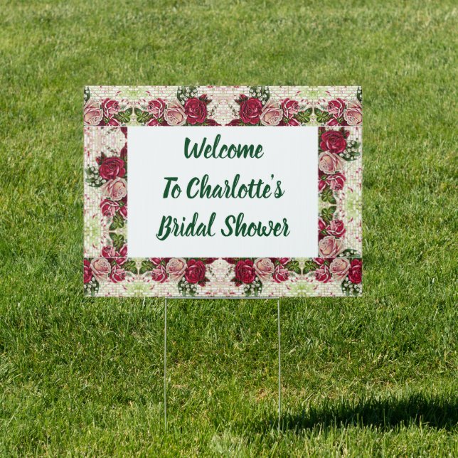 Rustic Burgundy Maroon Roses Bridal Shower Welcome Sign (Insitu)
