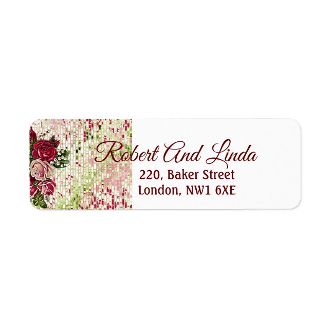 Rustic Burgundy Maroon Roses Floral Art Address Label (Front)