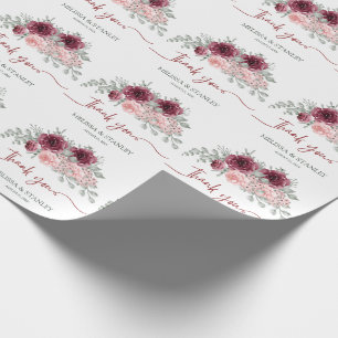 Rustic Burgundy Marsala and Pink Floral Wedding Wrapping Paper