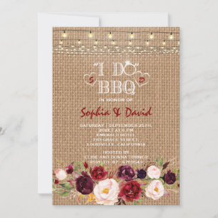 Rustic Burgundy Marsala Floral BurlapI DO BBQ Invitation