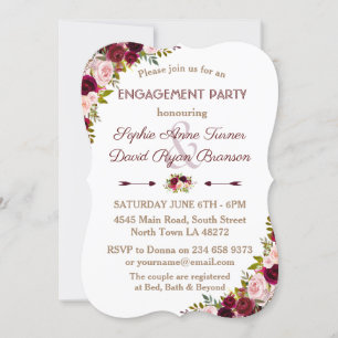 Rustic Burgundy Marsala Floral Engagement Party Invitation
