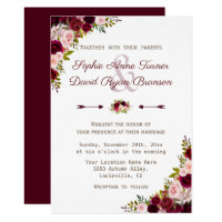 Rustic Burgundy Marsala Floral Wedding Card