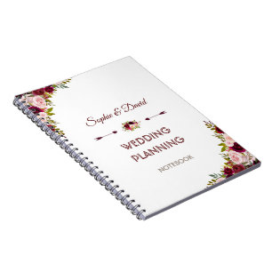 Rustic Burgundy Marsala Floral Wedding Planner Notebook