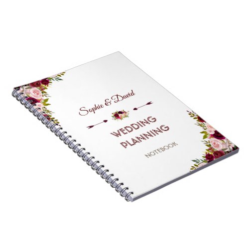 Rustic Burgundy Marsala Floral Wedding Planner Notebook