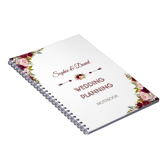 Rustic Burgundy Marsala Floral Wedding Planner Notebook (Right Side)