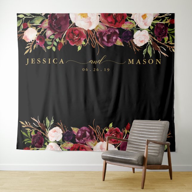 Rustic Burgundy Marsala Gold Backdrop Photo Booth (In Situ (Horizontal))