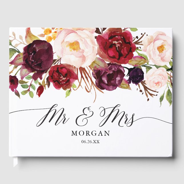 Rustic Burgundy Marsala Wedding Guest Book (Front)