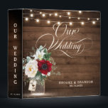 Rustic Burgundy Mason Jar Bridal Shower Recipes 3 3 Ring Binder<br><div class="desc">Rustic country string lights and mason jar with burgundy,  red,  Marsala,  maroon ,  ivory,  blush color floral bouquet and eucalyptus leaves on wood background wedding album. Please contact me for any help in customization or if you need any other product with this design.</div>