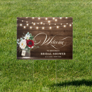 Rustic Burgundy Mason Jar Bridal Shower Welcome Sign
