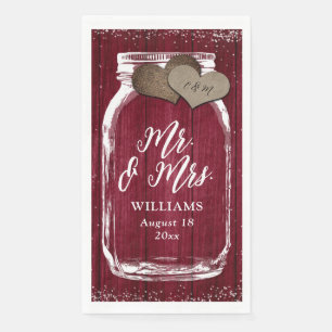Rustic Burgundy Mason Jar Wood Mr. & Mrs. Wedding Paper Guest Towels