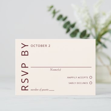 Rustic Burgundy Minimalist Modern Wedding RSVP Card